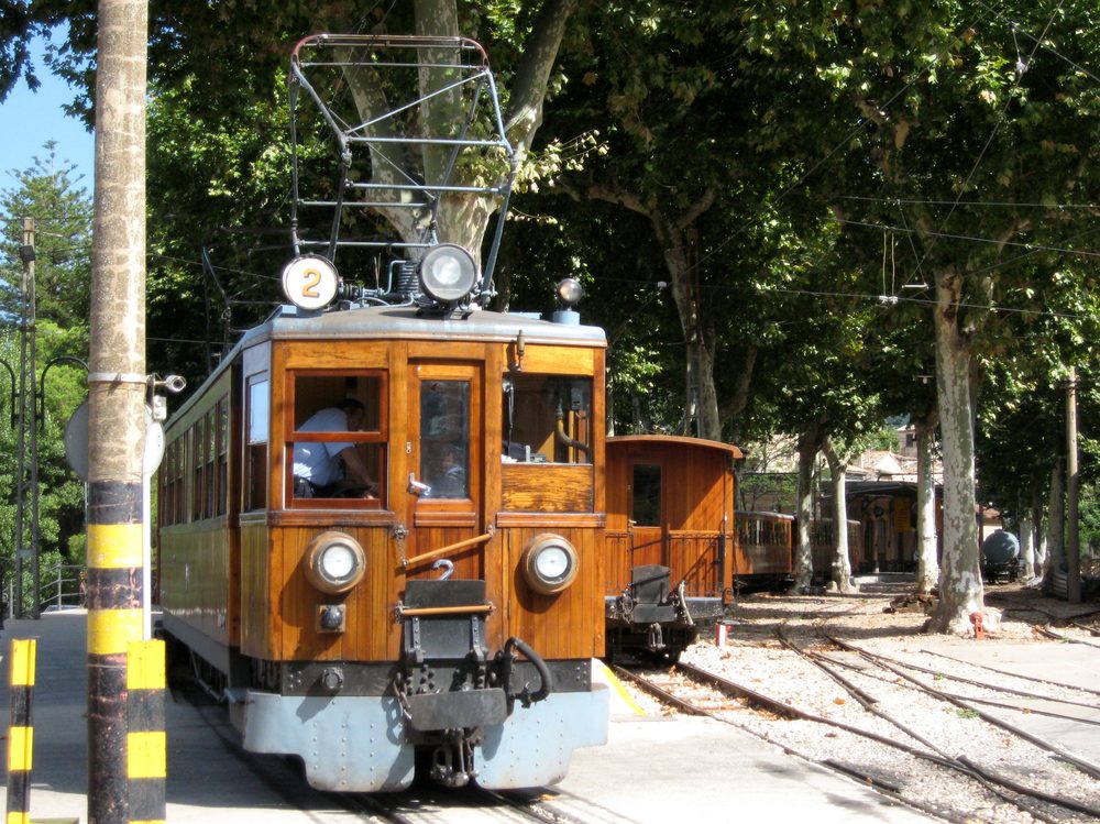 Sóller vintage wooden train through the mountains